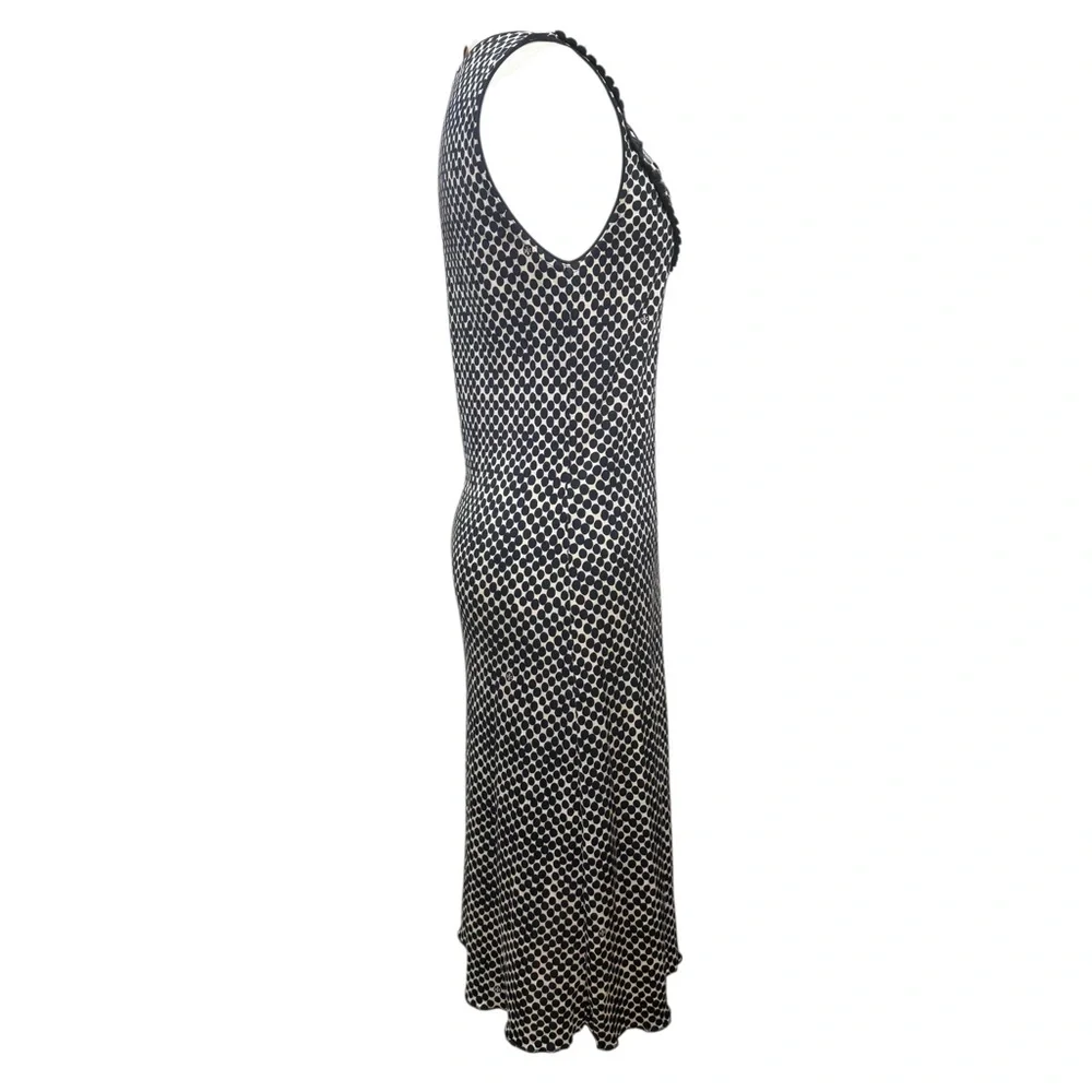 Tory Burch Silk Beaded Polka Dot Midi Cocktail Dress Cream Navy Medium